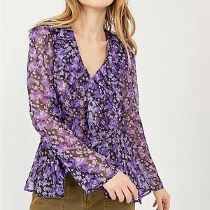 Free People Nina Floral Ruffle Blouse Top Size L NWT
